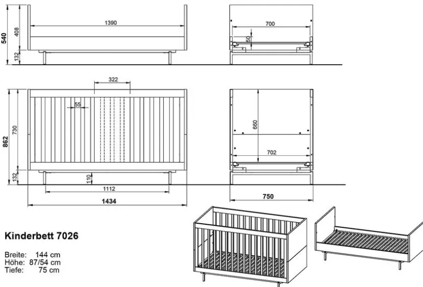 Babybett Tomino 70 x 140 cm