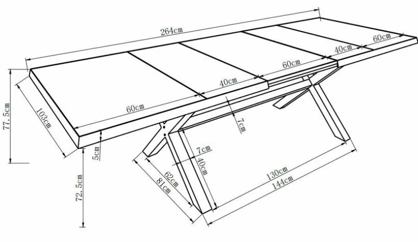 Gartentisch ausziehbar Luna 204/264 x 100 cm