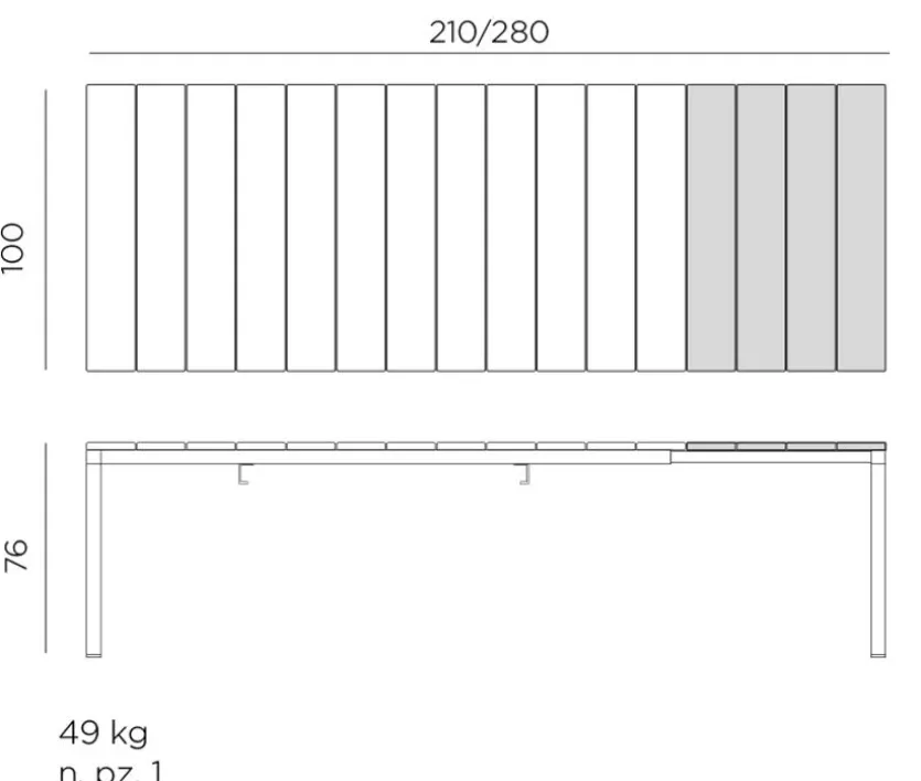 Gartentisch ausziehbar Rio 210/280 x 100