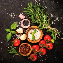 Glasbild 30 x 30 cm Tomatoes and Spices I