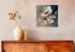 Glasbild 50 x 50 cm White Flowers On Gray III