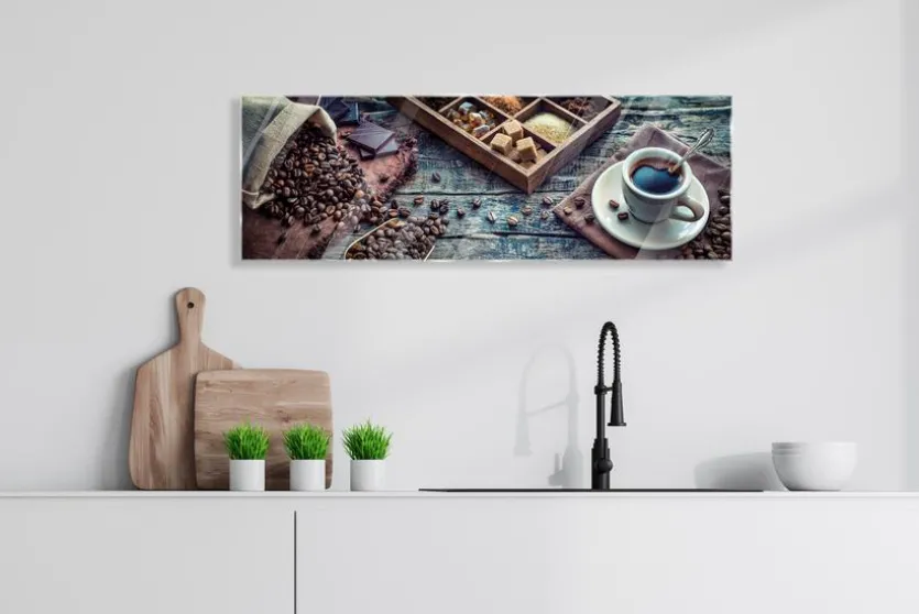Glasbild 33 x 98 cm Coffee XIV