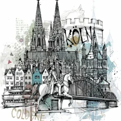 Glasbild 30 x 30 cm Cologne collage