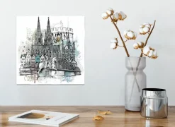 Glasbild 30 x 30 cm Cologne collage