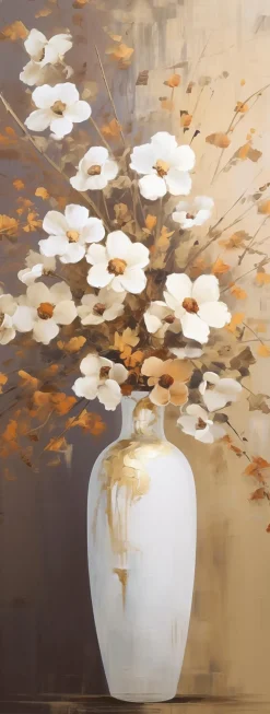 Glasbild 30 x 80 cm Flowers White And Beige I
