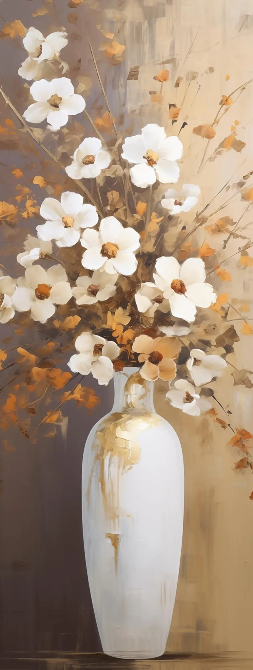 Glasbild 30 x 80 cm Flowers White And Beige I