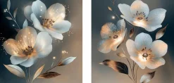 Glasbild 20 x 40 cm White Flowers On Gray IV