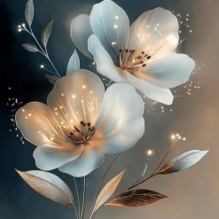 Glasbild 20 x 40 cm White Flowers On Gray IV