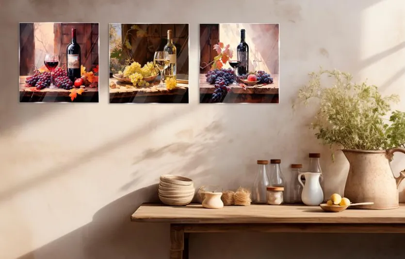 Glasbild 30 x 90 cm Wine Painted I 3tlg.