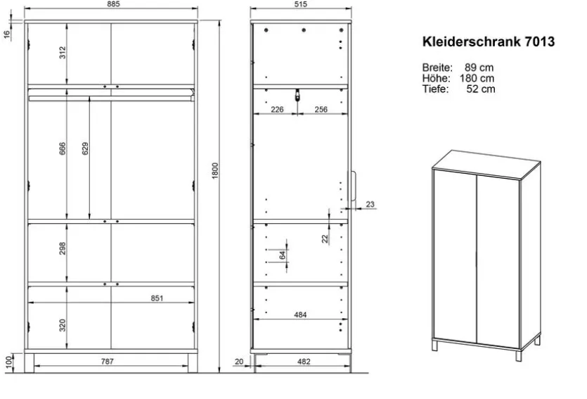 Kleiderschrank Alkmaar 89 x 180 cm