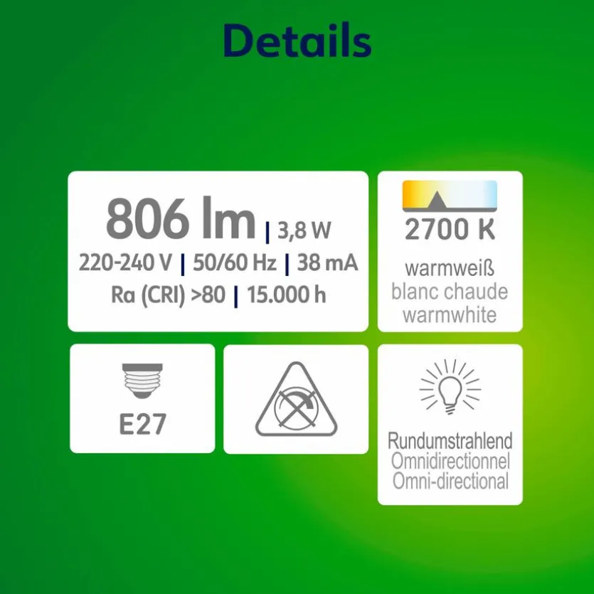LED-Birne E27 / 3,8 Watt / Energie A