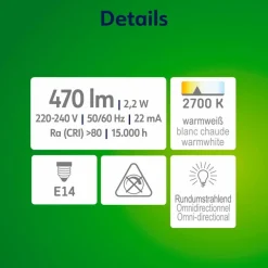 LED-Kerze E14 / 2,2 Watt / Energie A