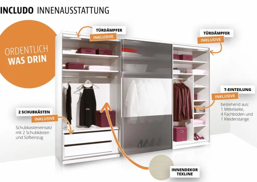 Schwebetürenschrank Includo 298 x 222 cm