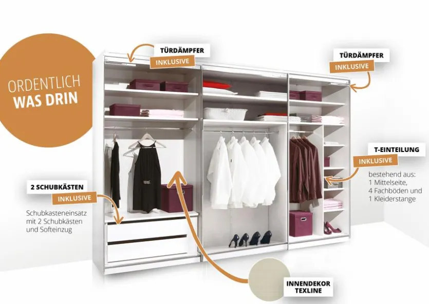 Schwebetürenschrank Includo 249 x 222 cm