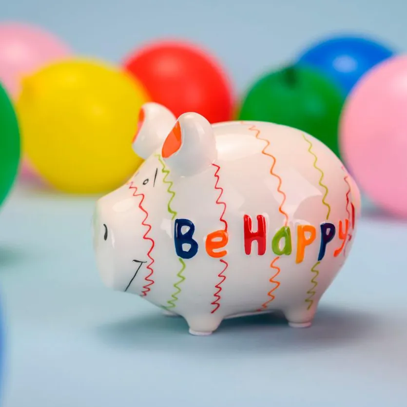 Spardose Be Happy! 12,5 x 9 cm