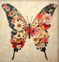 Wandbild 30 x 30 cm Floral Butterfly
