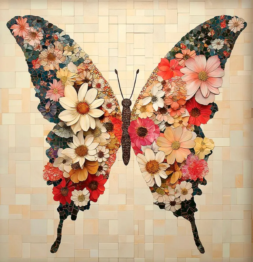 Wandbild 30 x 30 cm Floral Butterfly