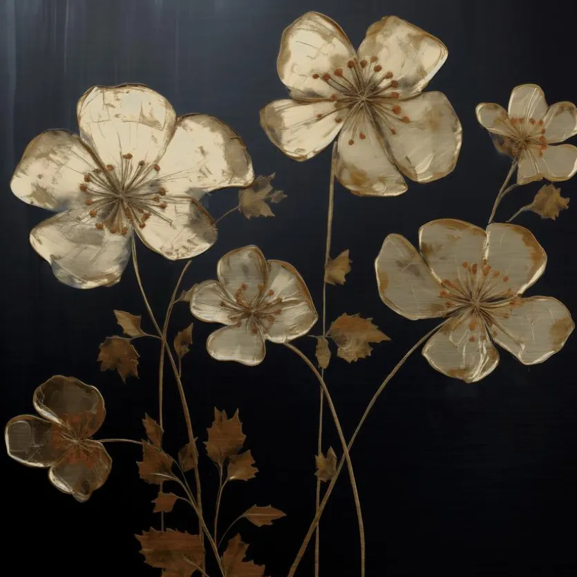 Wandbild 30 x 30 cm Golden Flowers I