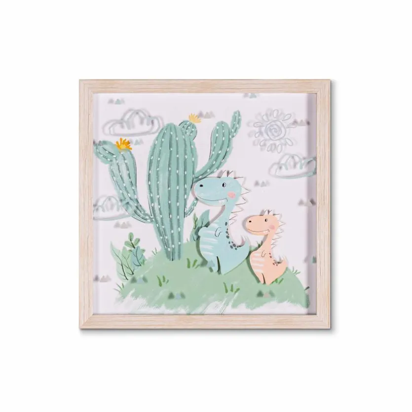 Wandbild 32,6 x 32,6 cm Kaktus mit Dino II