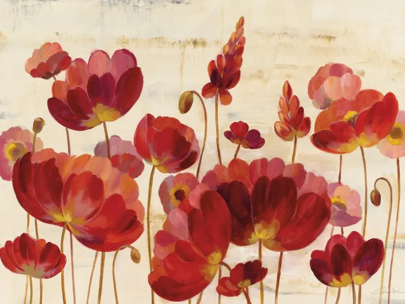 Wandbild 60 x 80 cm Red Flowers on Marble