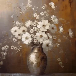 Wandbild 50 x 50 cm White Flowers On Gold II