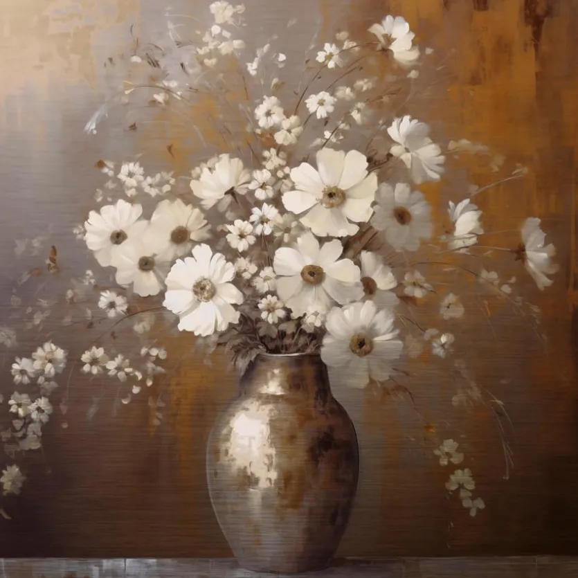 Wandbild 50 x 50 cm White Flowers On Gold II