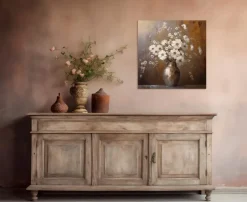 Wandbild 50 x 50 cm White Flowers On Gold II