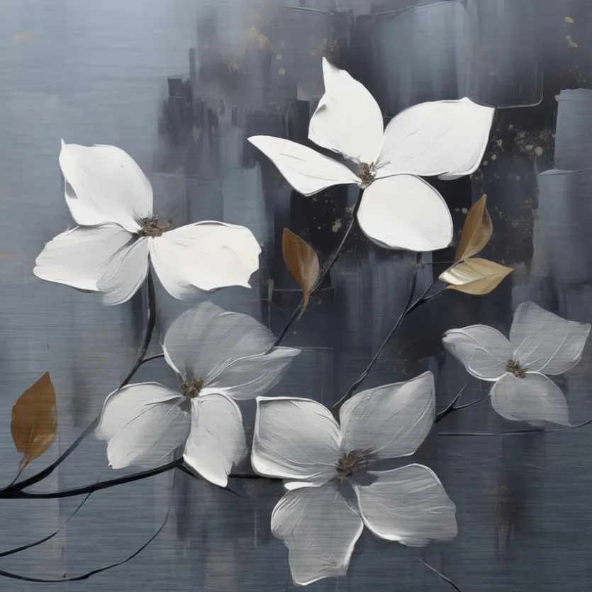 Wandbild 50 x 50 cm White Flowers On Silver VIII