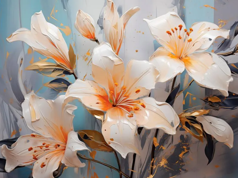 Wandbild 60 x 80 cm White Flowers On Gray V