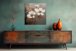 Wandbild 50 x 50 cm White Flowers On Silver IV