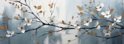 Wandbild 50 x 140 cm White Flowers On Silver VII