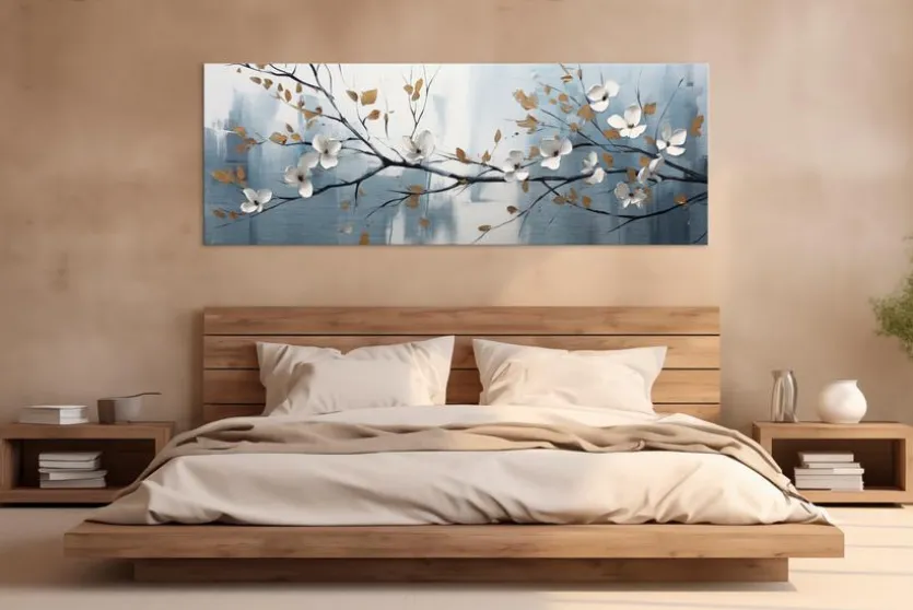 Wandbild 50 x 140 cm White Flowers On Silver VII