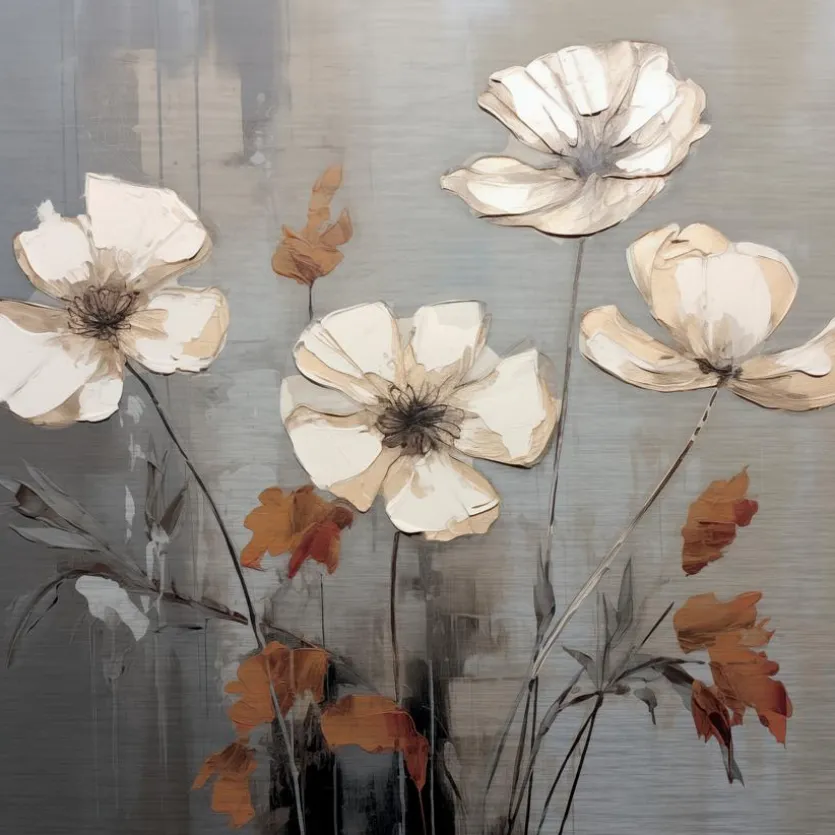 Wandbild 30 x 30 cm White Flowers On Gold I