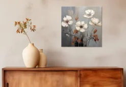 Wandbild 30 x 30 cm White Flowers On Gold I