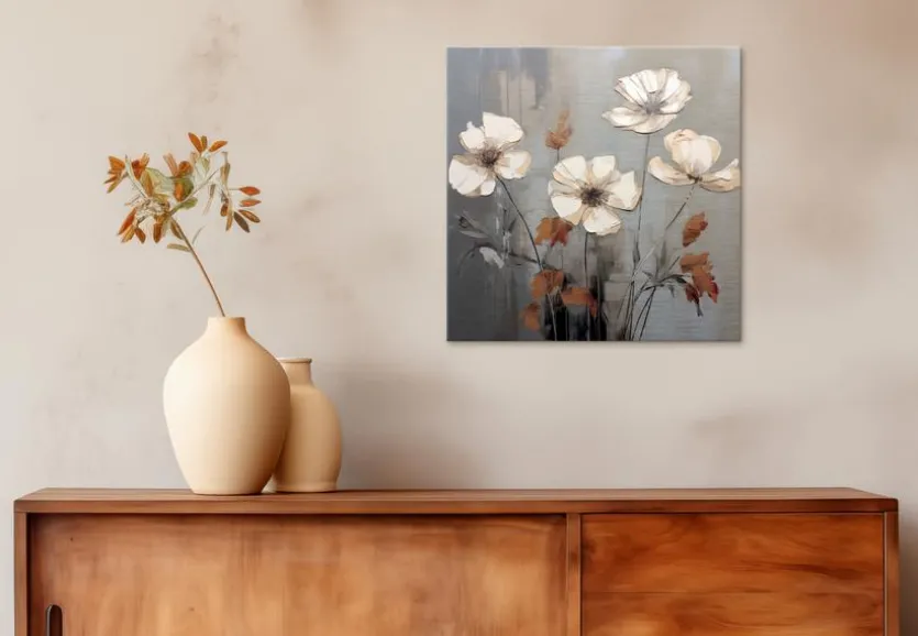 Wandbild 30 x 30 cm White Flowers On Gold I