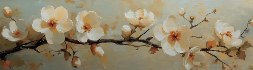 Wandbild 50 x 180 cm White Flowers On Silver VIII