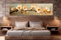 Wandbild 50 x 180 cm White Flowers On Silver VIII