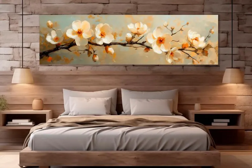 Wandbild 50 x 180 cm White Flowers On Silver VIII